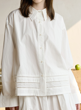 En blanc.ligne crème原创设计白色镂空花边长袖衬衫