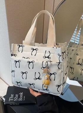 新款高颜值帆布包女手提学生外出简约便携上班百搭便当饭盒手拎包