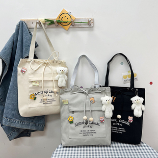 2023新款帆布包女学生韩版日系小众简约百搭大容量装书单肩手提包