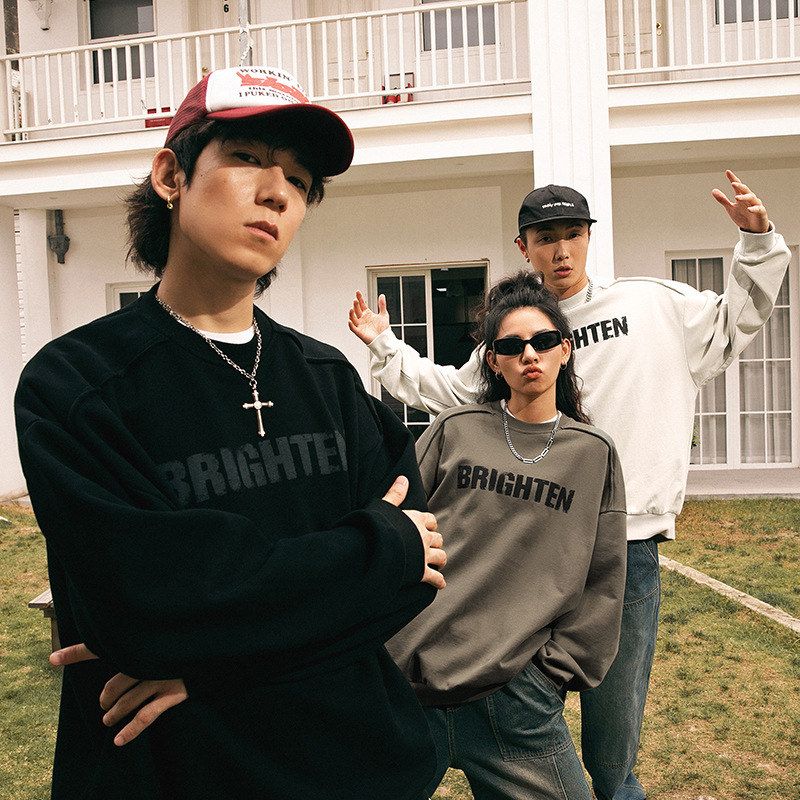 破碎字母印花美式卫衣春季款宽松