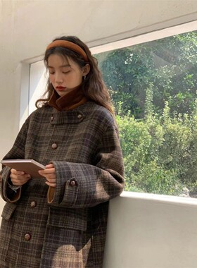 格子呢子大衣女2025年秋冬季新款毛呢外套小个子韩系慵懒风中长款