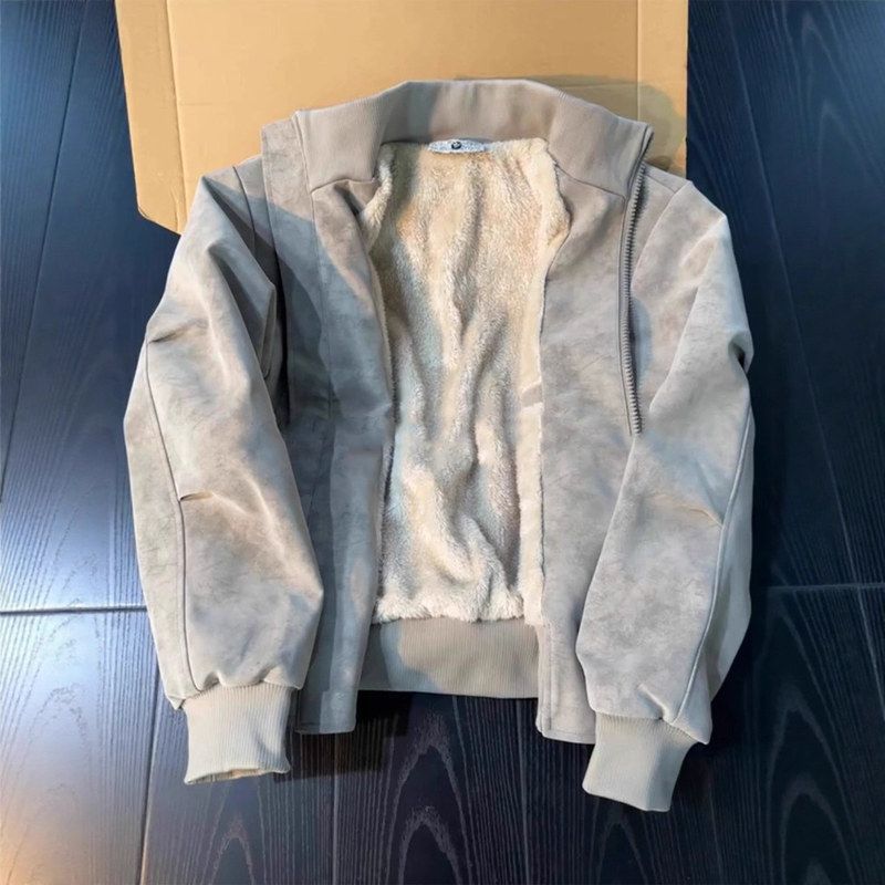 美式扎染pu皮衣棉服男款冬季加绒