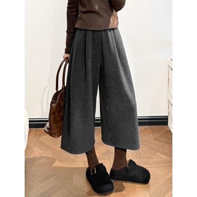 人字纹七分阔腿裤女2025