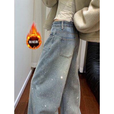 满天星烫钻重工牛仔裤女