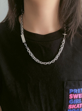 嘻哈叠戴双层拼接链条项链