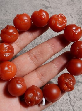 南红玛瑙弥勒佛手串珠