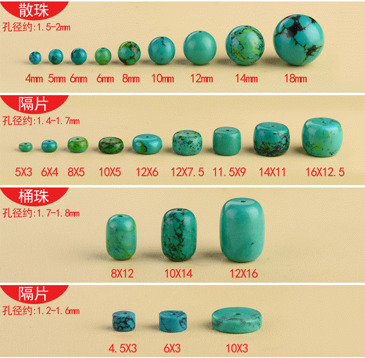 原矿绿松石散珠圆珠三通隔片盘桶珠配饰白玉金刚星月菩提顶珠背云