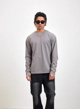 45Cent美式半拉链纯色华夫格打底健身显身材慵懒风长袖男薄潮vibe