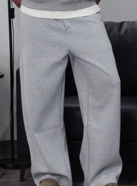 45Cent纯棉舒适慵懒空气层宽松卫裤重磅380G直筒弯刀秋季休闲裤男