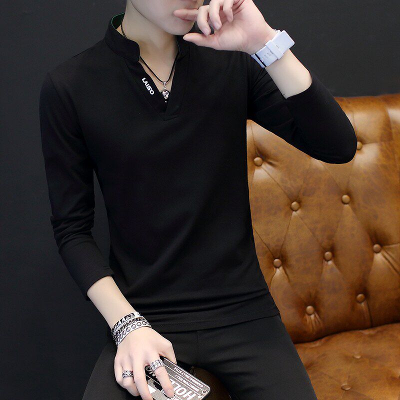 spring man Long sleeved T-shirt Spring and autumn season Self cultivation Bottoming shirt Thin section pure cotton V-neck personality Men's clothesin the Men's clothing, T-shirt  category - from Buy2taobao.com to provide professional Taobao agent buy service