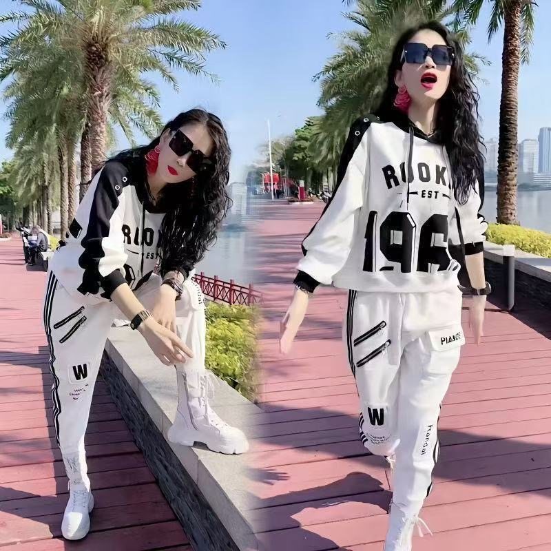 2025年春秋新款网红韩版百搭宽松连帽印花字母休闲长裤运动套装女,女装/女士精品,时尚套装,淘宝优惠券,粉丝福利购,淘宝优惠卷