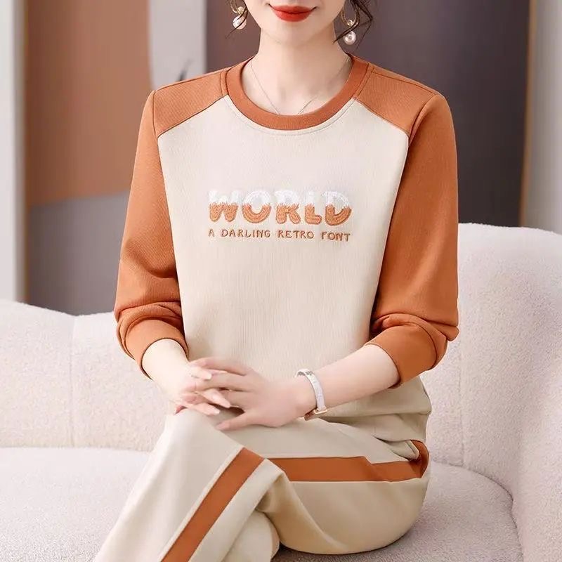 春秋新款高档中厚圆领时尚运动卫衣套装中年妈妈宽松显瘦两件套潮