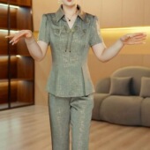 2025夏季 休闲套装 新款 修身 子两件套 新中式 遮肉显瘦上衣裤 国风时尚