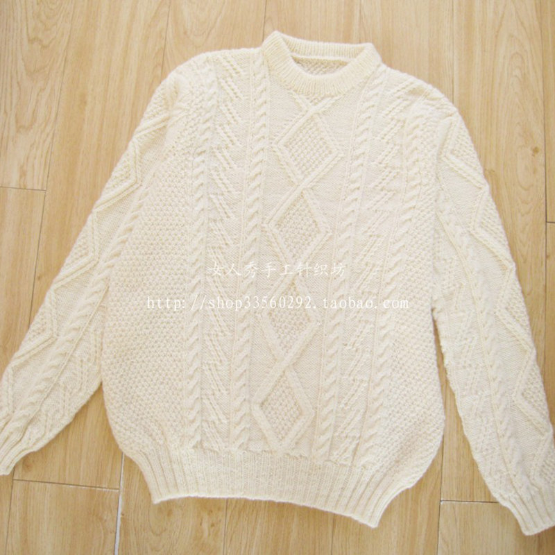 女人秀原创全手编织专业定制羊绒男士圆领麻花组合套头长袖毛衣