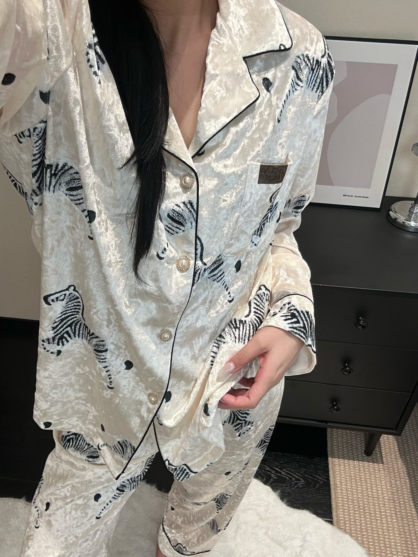 复古老钱风金丝绒睡衣女冬季新款纯欲风高级感家居服套装斑马印花