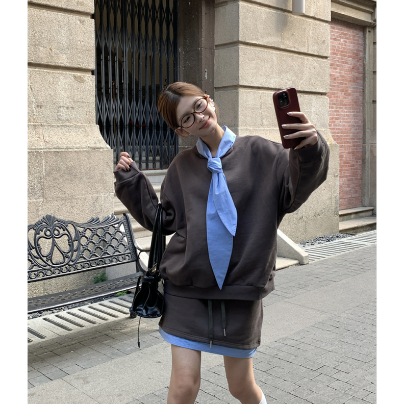 小番茄 学院风减龄加绒卫衣套装系带拼接撞色两件套女,女装/女士精品,时尚套装,淘宝优惠券,粉丝福利购,淘宝优惠卷