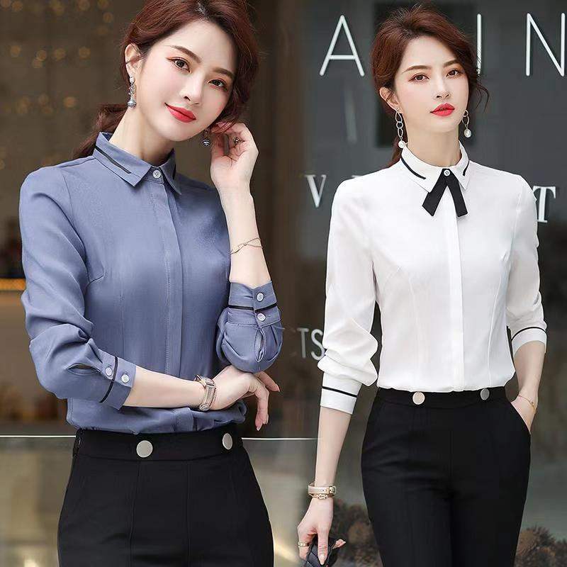 2020女士大码职业套装设计感小众白衬衫女长袖衬衣面试工作服上衣