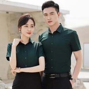墨绿色衬衫男士短袖夏季工作装高端会所前台服务员工作服套装定制