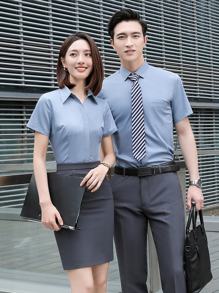 职业衬衫女秋季竹纤维V领短袖衬衣商务正装单位工作服定制绣LOGO