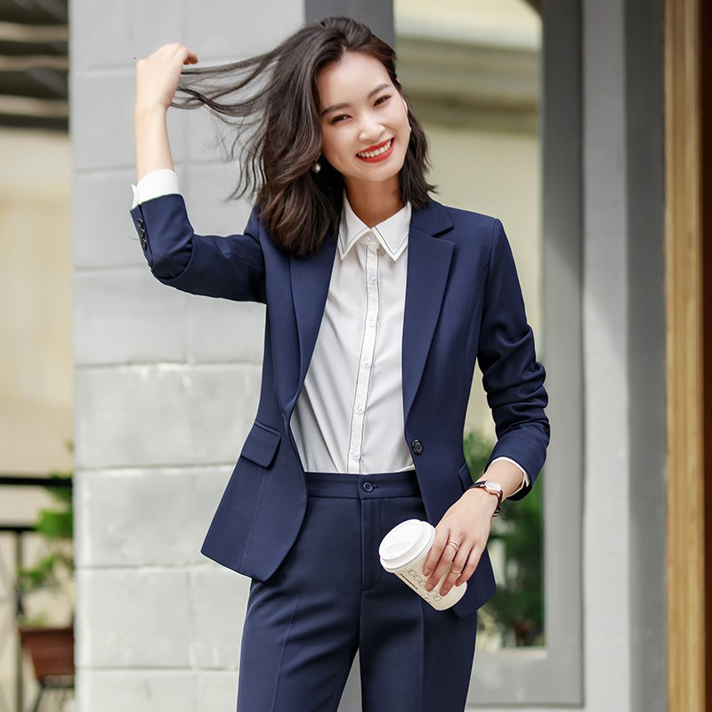 藏蓝色职业西装套装女秋冬新款高端工作服气质面试正装厚西服外套
