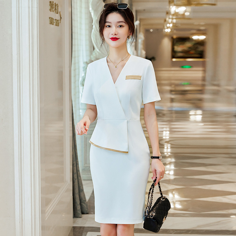 高端职业连衣裙女夏季美容师美容院气质工作服珠宝店套装前台接待
