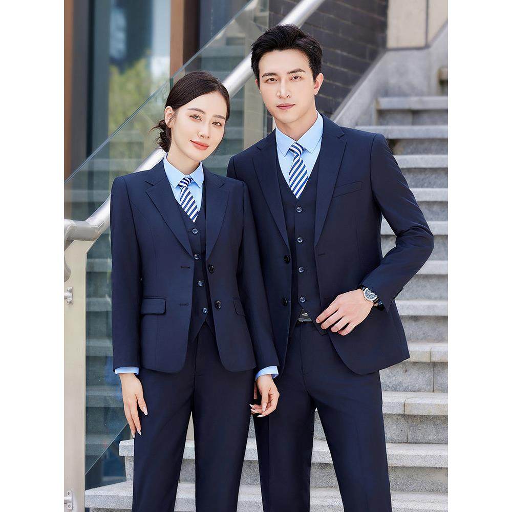 藏青西装套装商务正装男女职业装西服4S店房地产教师工作服三件套