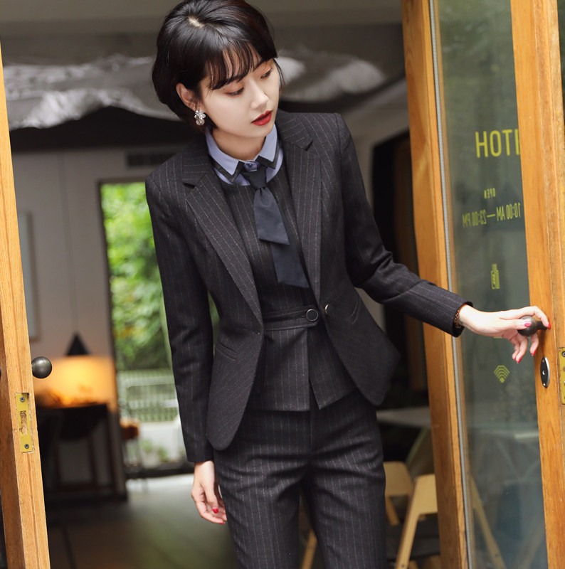 职业装套装女时尚气质条纹正装女秋冬工装珠宝店黄金店酒店工作服