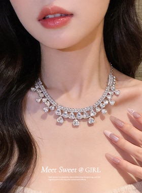 爱心花朵吊坠拼接项链锁骨链女