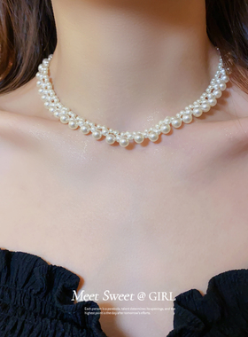 串珠项链法式轻奢choker锁骨链