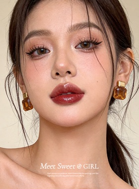 欧美轻奢长方形水钻耳钉小
