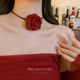 红色玫瑰花朵颈链choker颈花颈带项链女脖子系锁骨链绑带单品配饰