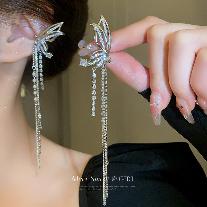 蝴蝶流苏耳夹无耳洞女新款高级感轻奢耳骨夹长款新娘精灵耳饰夸张