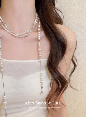 法式珍珠串珠水滴项链复古配饰女