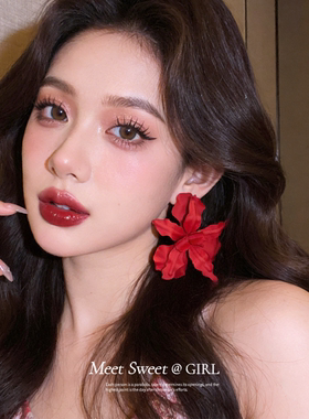 红色花朵耳钉巨好看独特漂亮气质耳环2026新款爆款小众设计感耳饰