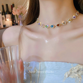 多巴胺彩色水钻项链女2025新款 爆款 复古choker颈链轻奢小众锁骨链