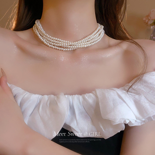 多层叠戴珍珠项链轻奢小众气质锁骨链2025新款 高级感颈链配饰 爆款