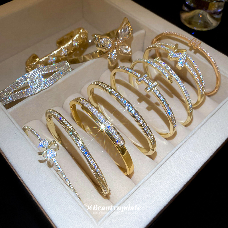 欧美复古金属风锆石手镯