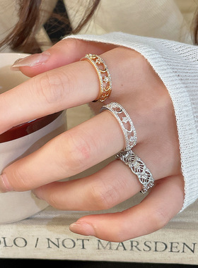 小众设计锆石镂空圆形开口戒指女