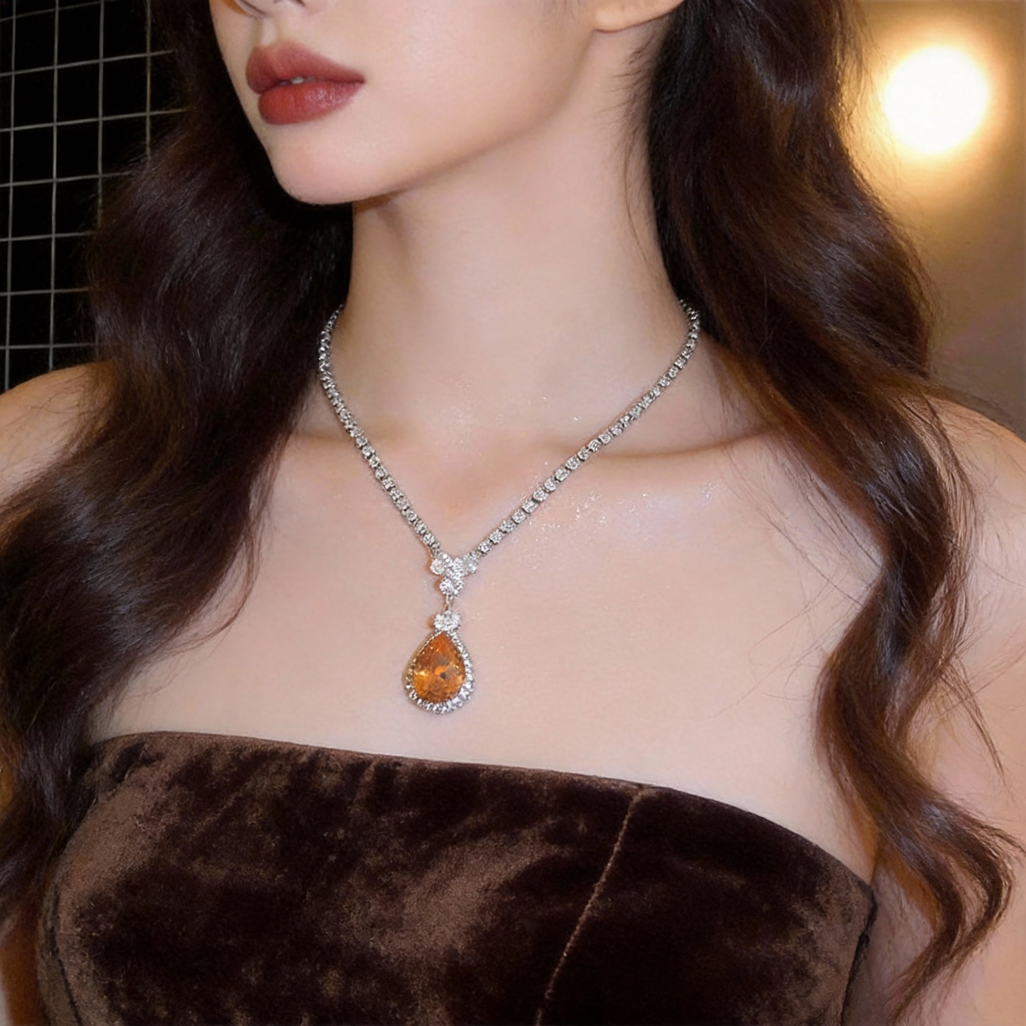 「遇见饰品MEET」黄色水滴吊坠项链耳环2026新款高级感锁骨链女款,饰品/流行首饰/时尚饰品新,项链,淘宝优惠券,粉丝福利购,淘宝优惠卷