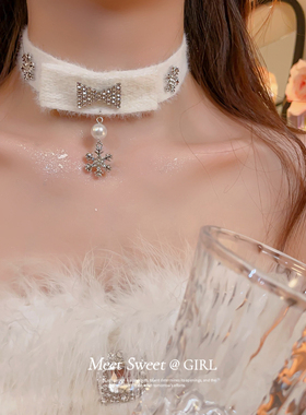「遇见饰品MEET」白色圣诞款针织带项链choker颈链项圈秋冬配饰女
