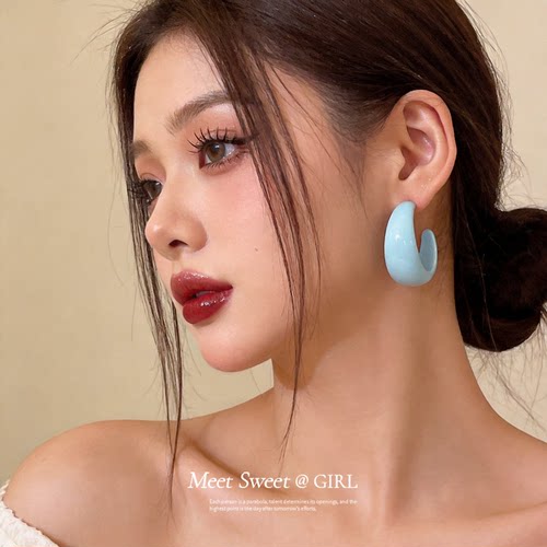 夏日清新树脂C形耳钉度假耳环女
