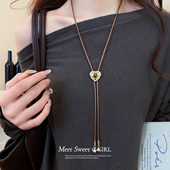 「遇见饰品MEET」镶钻心形虎眼石吊坠项链复古气质毛衣链配饰女