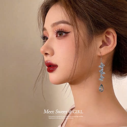 韩系闪钻水滴蝴蝶耳钩巨好看