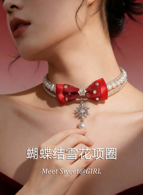 红色蝴蝶结项链choker颈链