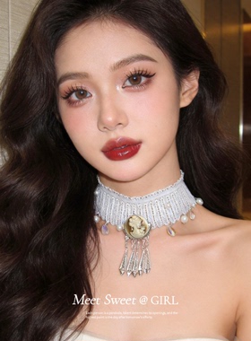 蕾丝花边珍珠水滴流苏颈链