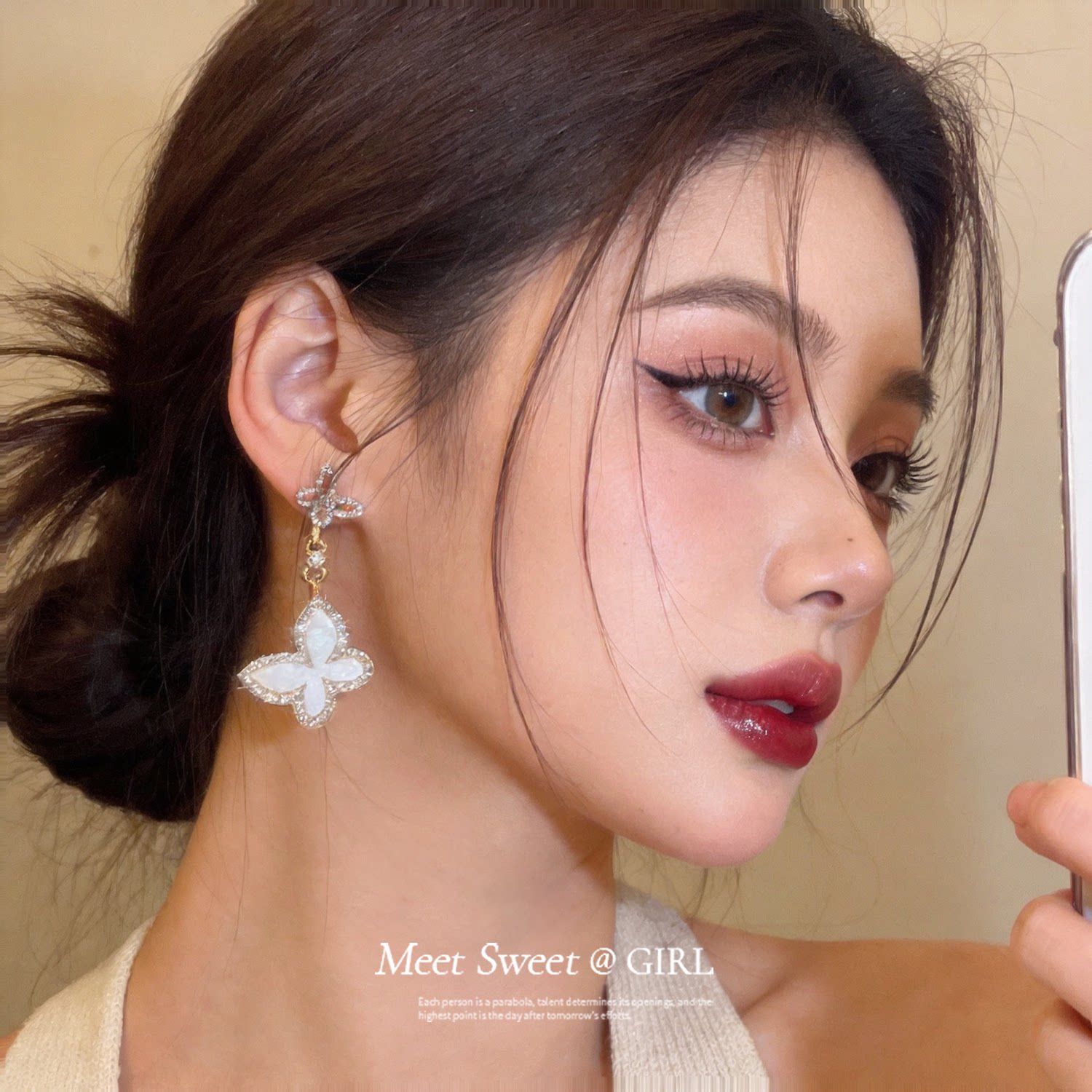 韩系ins水钻板材蝴蝶吊坠耳钉