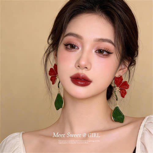 复古油画花朵耳钉高级感耳环