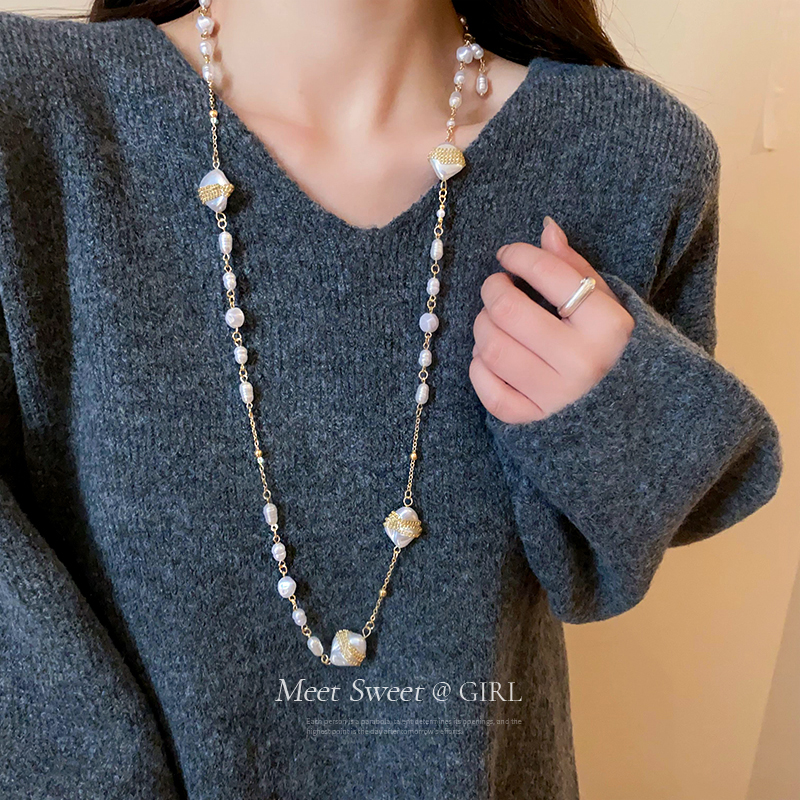 珍珠毛衣链长款叠戴项链配饰女