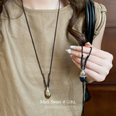 编织绳椭圆形吊坠项链小众简约2025新款 毛衣链个性 轻奢高级感配饰