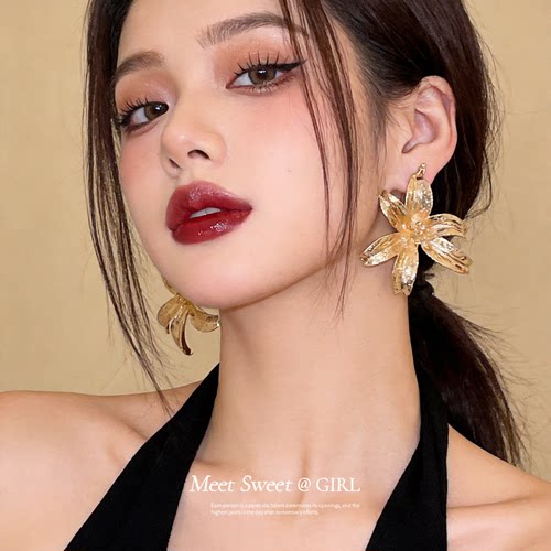 欧美复古金属花朵吊坠耳钉耳环女